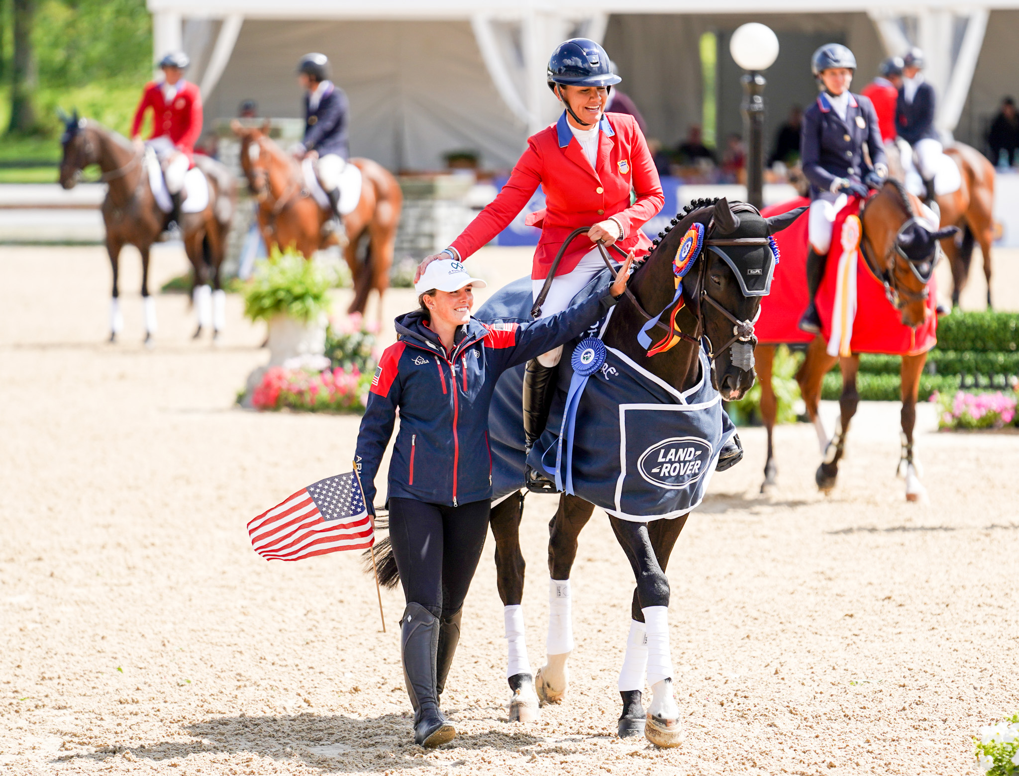 Savannah Gwin and Tamie Smith during the prize giving ceremony of the Landrover Kentucky Three-Day Event- photo credit Avery Wallace/US Equestrian